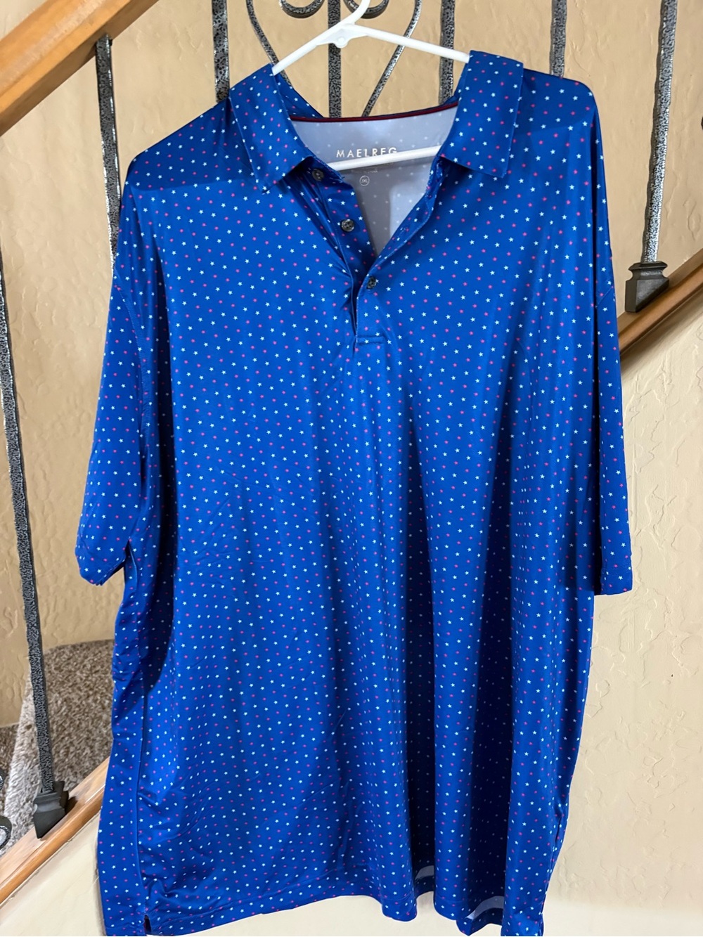 Men's Blue Polo Shirt with Star Print